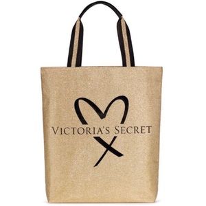 NWT! Victoria’s Secret Black & Gold Glitter Tote